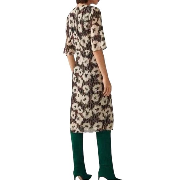 NWT ba&sh Kaz Robe V-Neck Printed Midi Dress SMALL in Ecru - Picture 2 of 10